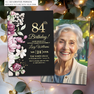 Invitation Fleur Élégante Or 84 Photo Anniversaire