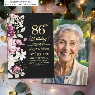 Invitation Fleur Élégante Or 86 Photo Anniversaire