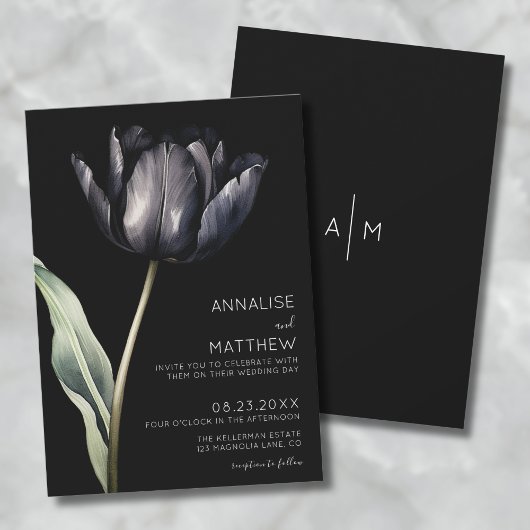 Invitation Fleur Élégante Simple Moderne Noire