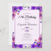Invitation Fleur Élégante Violette 77e Anniversaire (Devant)