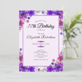 Invitation Fleur Élégante Violette 77e Anniversaire (Debout devant)