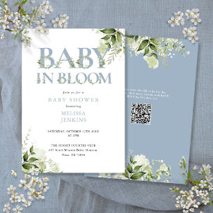 Invitation Fleur en fleurs Baby Shower Dusty Blue Greenery Co