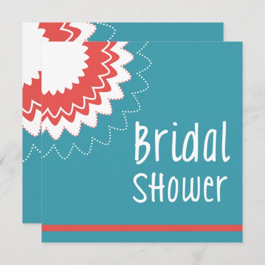 Invitation Fleur en fleurs - Bleu et corail (Devant / Derrière)