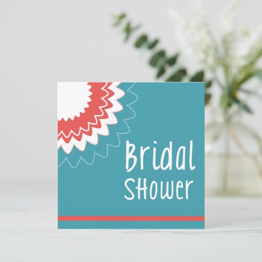 Invitation Fleur en fleurs - Bleu et corail (Debout devant)