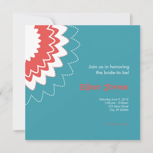 Invitation Fleur en fleurs - Bleu et corail (Dos)