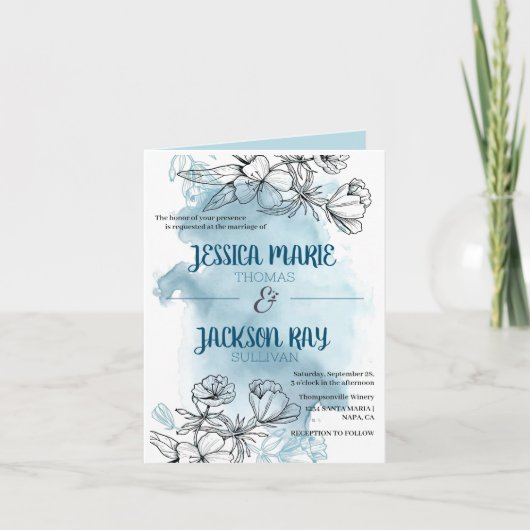 Invitation Fleur en poudre bleue (Devant)