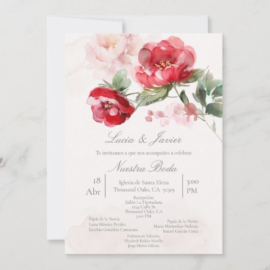 Invitation Fleur espagnole couleur eau Mariage (Devant)