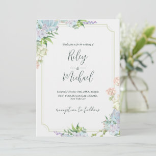 Invitation Fleur et Botanique Rustique Bleu Aquare