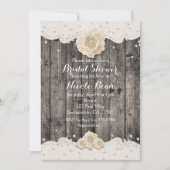 Invitation Fleur et perles blanches romantiques Bois rustique (Devant)