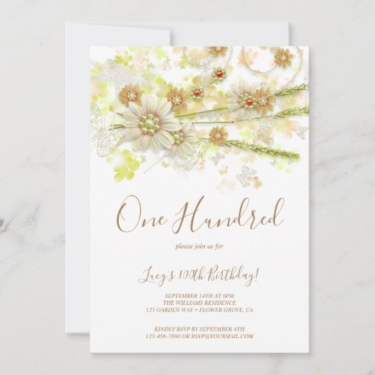 Invitation Fleur et perles de printemps Décoratif 100e annive (Devant)