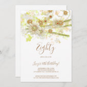 Invitation Fleur et perles de printemps Décoratif 80e anniver (Devant / Derrière)