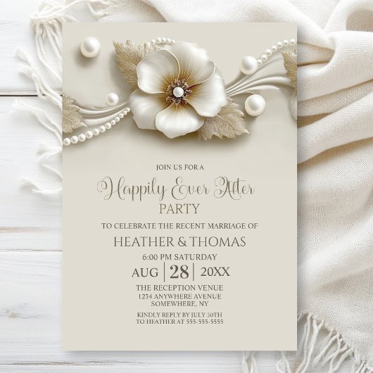 Invitation Fleur et Perles Soirée Après-Mariage