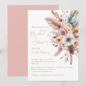 Invitation Fleur et plumes de saumon rose Fête des mariées él (Devant / Derrière)