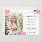 Invitation Fleur et points Photo fête d'anniversaire (Devant)