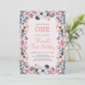 Invitation Fleur et rose | Première fête d'anniversaire de fi (Debout devant)