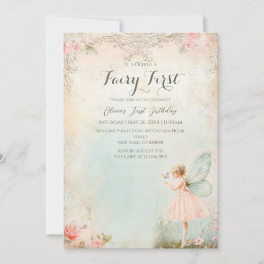 Invitation Fleur fée fille Anniversaire (Devant)