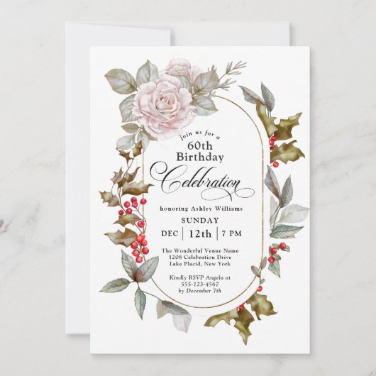 Invitation Fleur féminine Décembre 60e fête d'anniversaire (Devant)