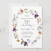 Invitation Fleur féminine fleur sauvage 75e fête d'anniversai (Devant)