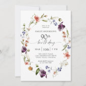 Invitation Fleur féminine fleur sauvage 90e fête d'anniversai (Devant)