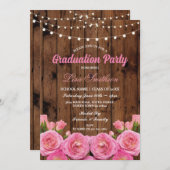 Invitation Fleur fête de graduation rose Fleurs de bois Flora (Devant / Derrière)