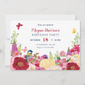 Invitation Fleur fleurie papillon anniversaire (Devant)