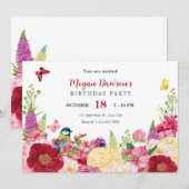 Invitation Fleur fleurie papillon anniversaire (Devant / Derrière)