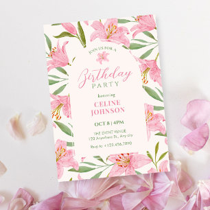 Invitation Fleur fleurie pastel lys vert rose