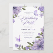 Invitation Fleur fleurie violette anniversaire (Devant)