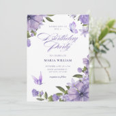 Invitation Fleur fleurie violette anniversaire (Debout devant)