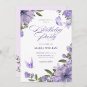 Invitation Fleur fleurie violette anniversaire (Devant / Derrière)