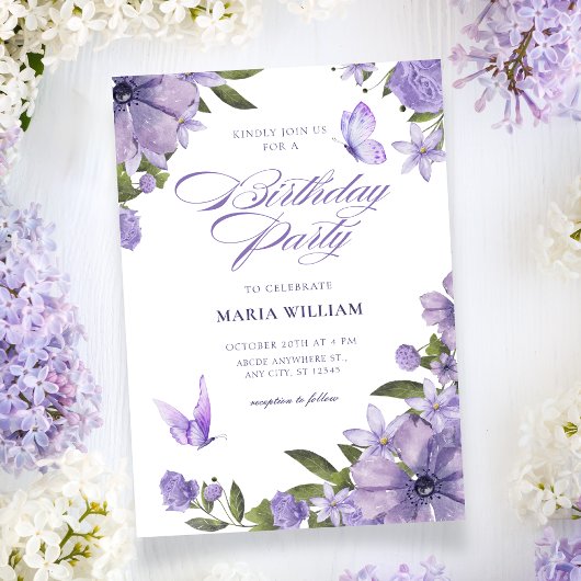 Invitation Fleur fleurie violette anniversaire