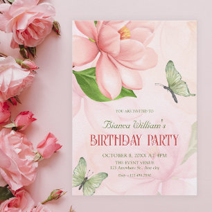 Invitation Fleur floraison papillons anniversaire