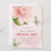 Invitation Fleur floraison papillons anniversaire (Devant)