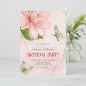 Invitation Fleur floraison papillons anniversaire (Debout devant)