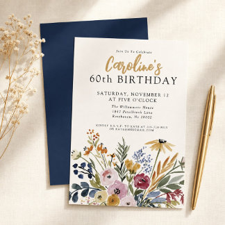 Invitation Fleur floral aquarelle automnale 60e anniversaire