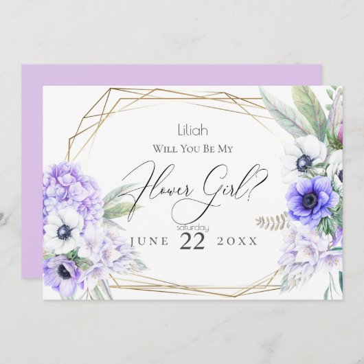 Invitation Fleur | Floral d'anémone violet (Devant / Derrière)