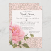 Invitation Fleur Floral Peonies rose Couples Élégants Douche (Devant / Derrière)