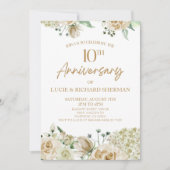 Invitation Fleur florale blanche 10e anniversaire de Mariage (Devant)