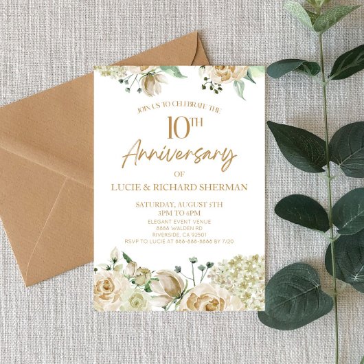 Invitation Fleur florale blanche 10e anniversaire de Mariage