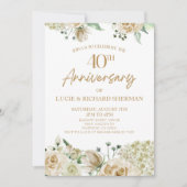 Invitation Fleur florale blanche 40e anniversaire de Mariage (Devant)