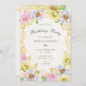 Invitation Fleur florale couleur douce anniversaire (Devant / Derrière)