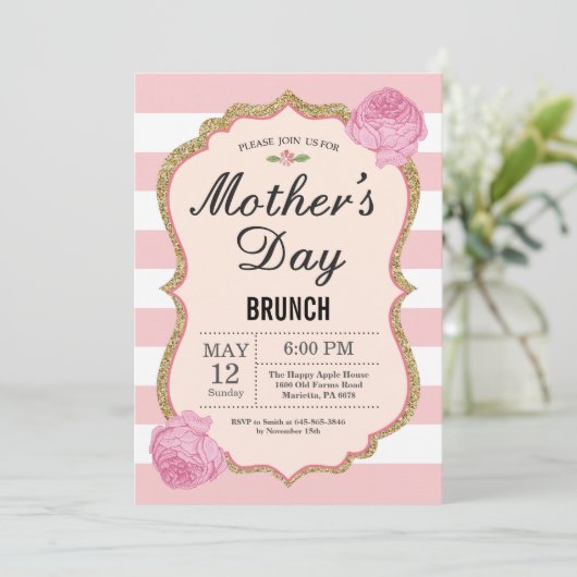 Invitation Fleur florale de rose d'invitation de brunch de (Debout devant)