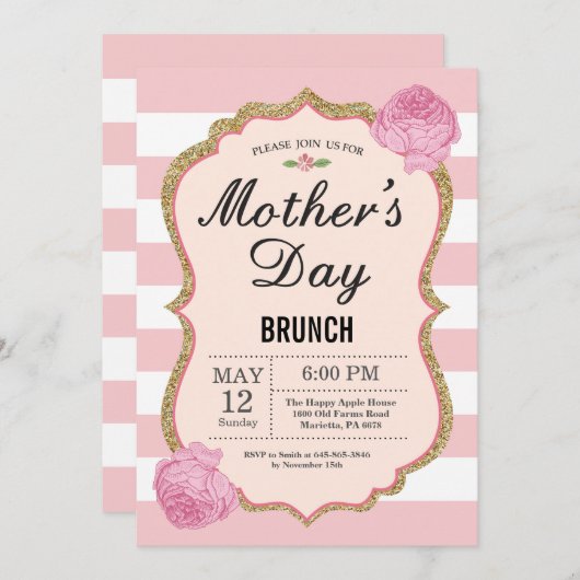 Invitation Fleur florale de rose d'invitation de brunch de (Devant / Derrière)