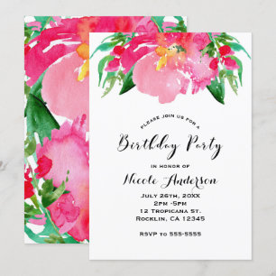 Invitation Fleur Florale d'Eau Rose Fête d'Anniversaire d'Été