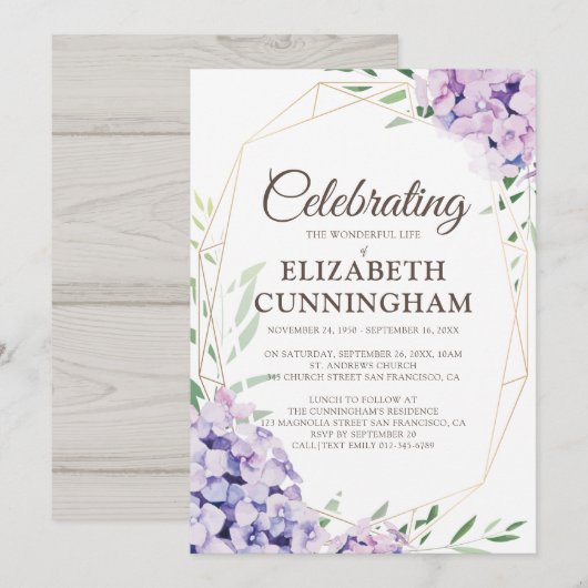 Invitation Fleur florale du mémorial funéraire Woodsy géométr (Devant / Derrière)