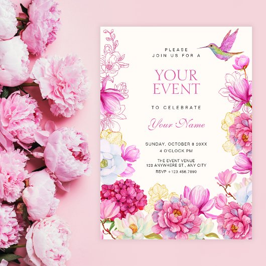 Invitation Fleur florale rose
