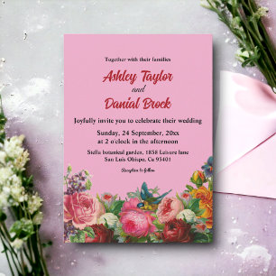 Invitation Fleur floutée Colorée Rose Romantique Mariage flor