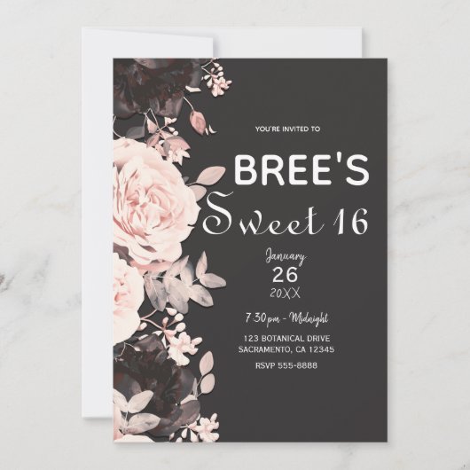 Invitation Fleur foncé Blush rose Charbon gris doux 16 (Devant)