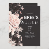 Invitation Fleur foncé Blush rose Charbon gris doux 16 (Devant / Derrière)