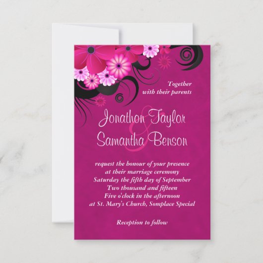 Invitation Fleur Fuchsia foncée 3,5 po x 5 po Invite Mariage (Devant)
